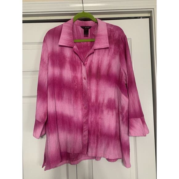 Ali Miles Pink Tie Dye Cool Buttons Button Up Tunic Top 1X - Picture 1 of 8